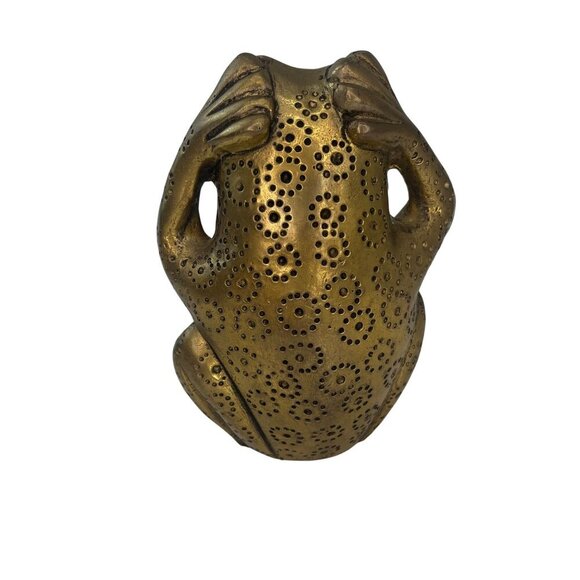 Brass Morality Frog Statue Hear No Evil Vintage MCM Whimsical Home Decor - Picture 3 of 7